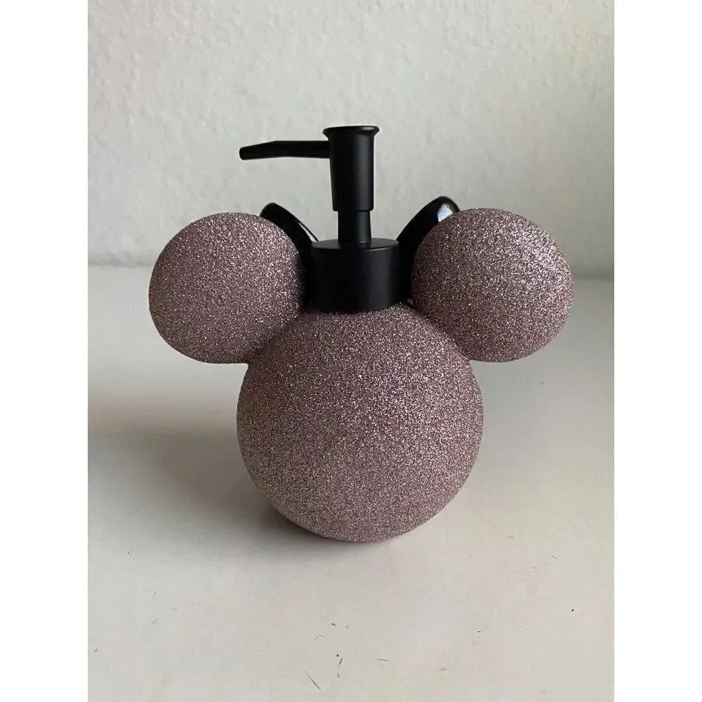 DISNEY Minnie MOUSE Rose Gold Glitter Black Ears SOAP Lotion DISPENSER With PUMP